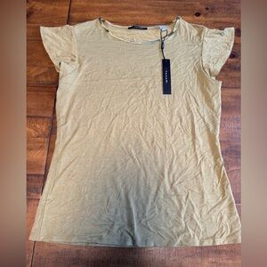 Tahari Short Sleeve Blouse Green satin detailing